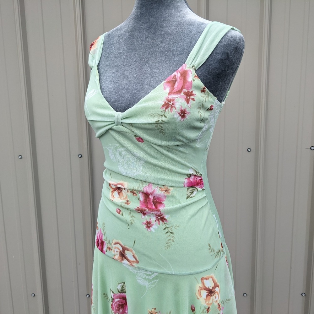 Vintage Y2K Floral Asymmetrical Fairy Dress XS Sheer Mesh Overlay Drop Waist - Picture 10 of 15